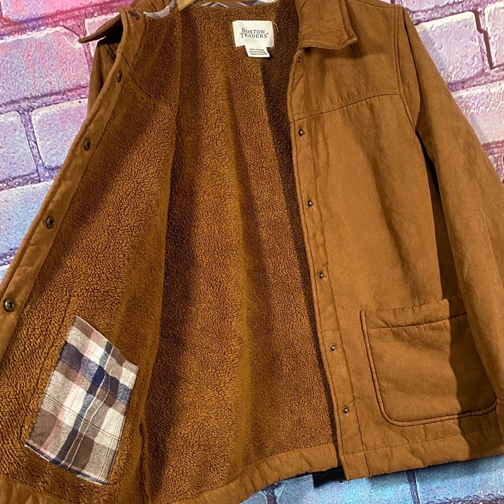 Boston Traders Sherpa Jacket Mens M Brown Fleece Lined Button Coat - Picture 5 of 10